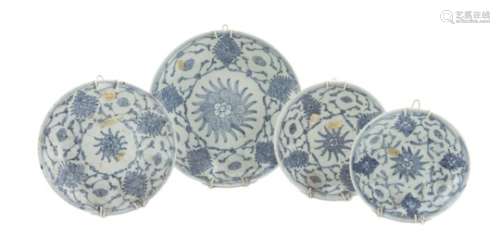 FOUR BLUE AND WHITE PORCELAIN DISHES CHINA 19TH CENTURY