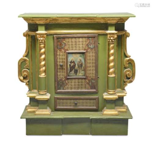 CABINET IN GREEN LAQUERED WOOD PAPAL STATE PROBABLY MARCHE 17TH CENTURY