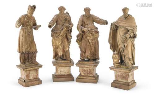 FOUR SCULPTURES OF SAINTS PROBABLY VENICE 18TH CENTURY