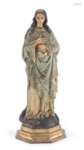 SCULPTURE OF THE VIRGIN IN LACQUERED WOOD 19TH CENTURY