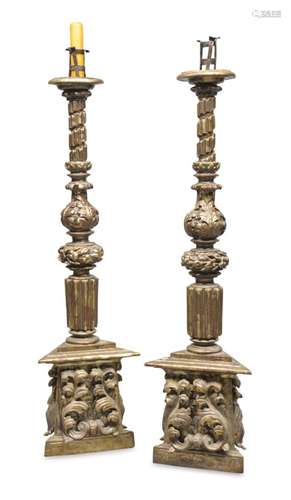 A PAIR OF FLOOR CANDLESTICKS LATE NORTHERN ITALY 17TH CENTURY