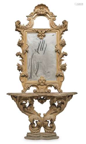 CONSOLE WITH GILTWOOD MIRROR LATE 19TH CENTURY