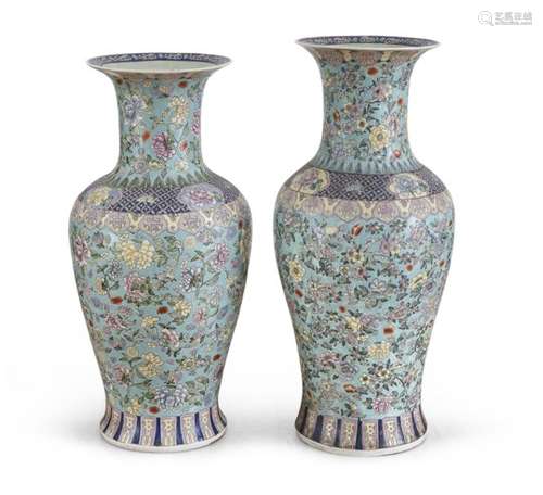 A Pair of Big Polychrome Enamelled Porcelain vases China 20TH CENTURY