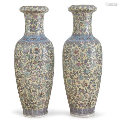 A PAIR OF BIG POLYCHROME ENAMELLED PORCELAIN VASES CHINA 20TH CENTURY