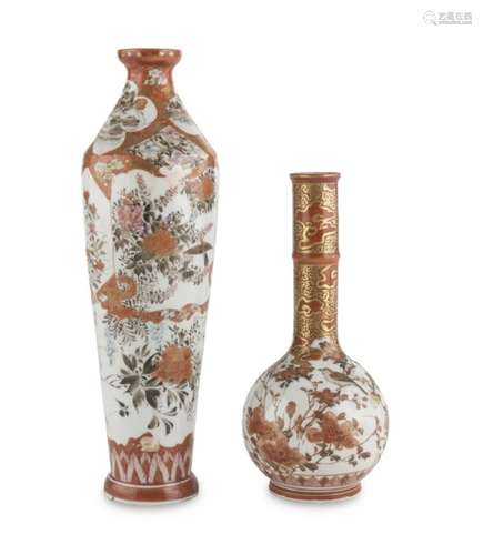 TWO POLYCHROME AND GOLD ENAMELLED PORCELAIN VASES JAPAN LATE 19TH-EARLY 20TH CENTURY