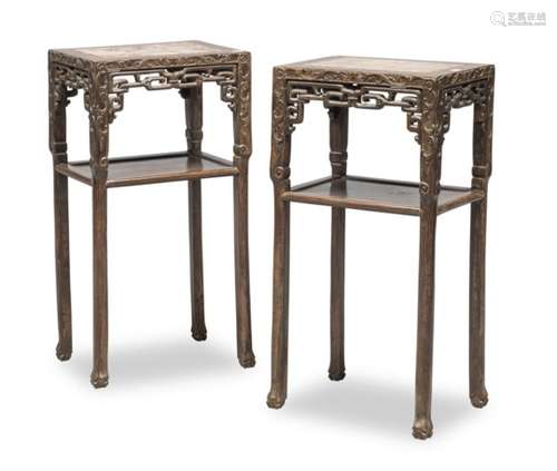 A PAIR OF SMALL TEAK TABLES CHINA EARLY 20TH CENTURY