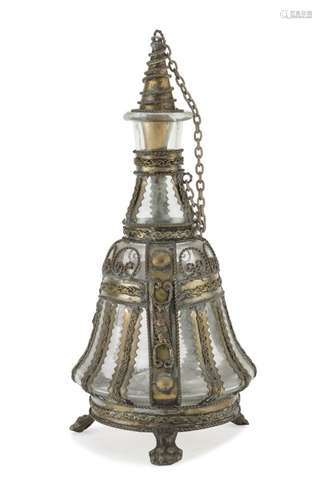 BOTTLE IN GLASS AND METAL INDIA EARLY 20TH CENTURY