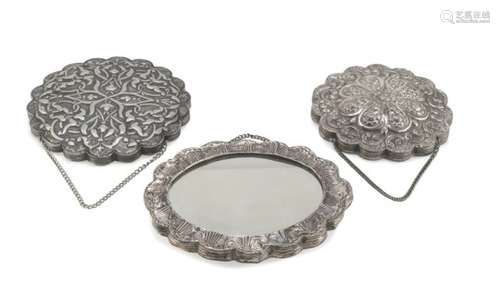 THREE SILVER-PLATED MIRRORS PROBABLY PERSIA EARLY 20TH CENTURY