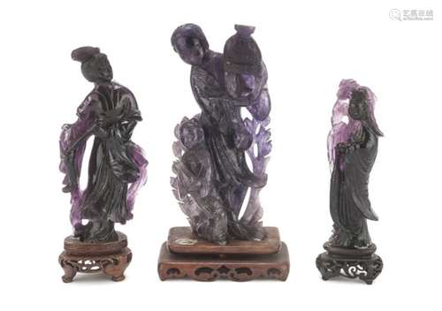 REMAIN OF THREE SCULPTURES IN FLUORITE CHINA 20TH CENTURY