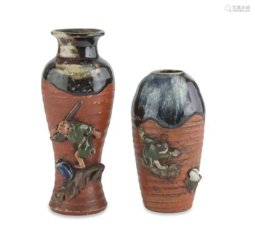 TWO POLYCHROME GLAZED CERAMIC VASES JAPAN EARLY 20TH CENTURY