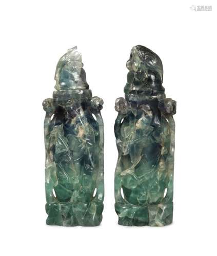 A PAIR OF FLOURITE VASES 20TH CENTURY