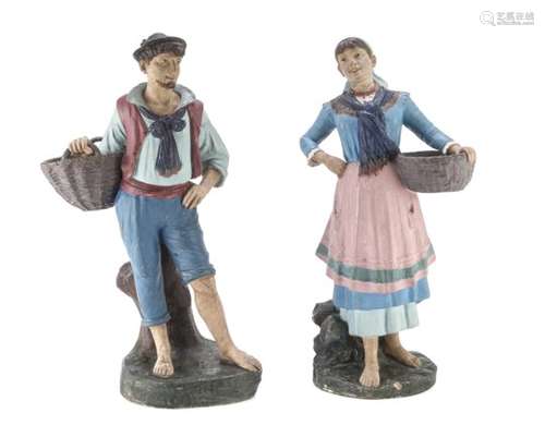 A PAIR OF SCULPTURES IN EARTHENWARE NAPLES 19TH CENTURY