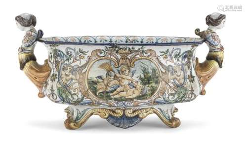 BIG FLOWER STAND CENTERPIECE IN CERAMICS ROUEN LATE 19TH CENTURY