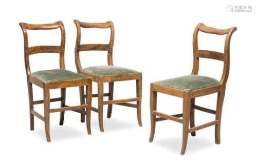 THREE WOOD CHAIRS DYED TO WALNUT EARLY 19TH CENTURY