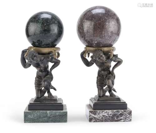 A PAIR OF UNUSUAL SCULPTURES WITH SPHERES EARLY 20TH CENTURY