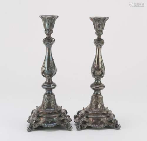 A PAIR OF SILVER-PLATED CANDLESTICKS PUNCH WARSAW 1883/1897