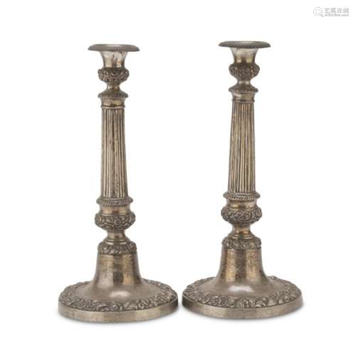 A PAIR OF CANDLESTICKS IN SILVER PUNCH NAPLES 1832/1872