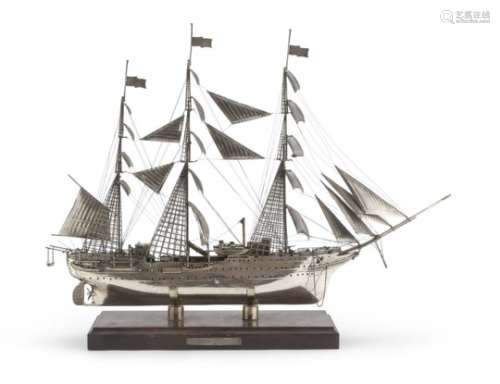 BIG MODEL OF THE SAILING SHIP AMERIGO VESPUCCI IN SILVER FLORENCE POST 1968