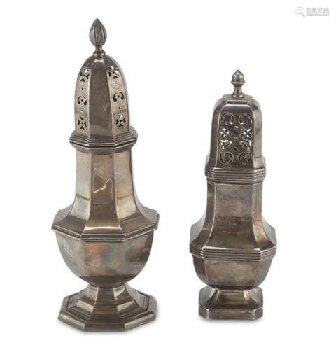 TWO SUGAR SHAKER IN SILVER PUNCH LONDON 1936