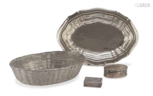 TWO BASKETS AND TWO SMALL BOXES IN SILVER-PLATED METAL ITALY 20TH CENTURY