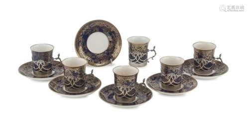 SET OF CUPS IN PORCELAIN AND SILVER PUNCH SHEFFIELD 1928