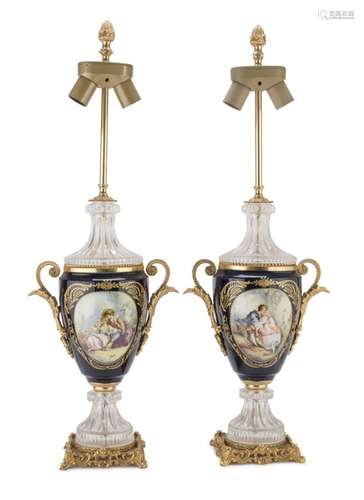 A PAIR OF LAMPS IN SEVRES PORCELAIN 20TH CENTURY