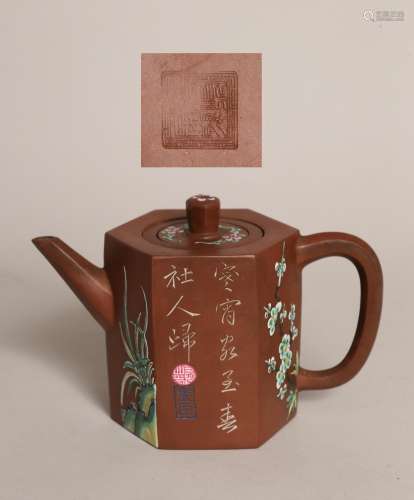 紫砂粉彩茶壺