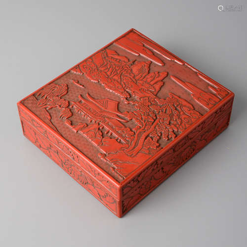 剔紅山水紋蓋盒