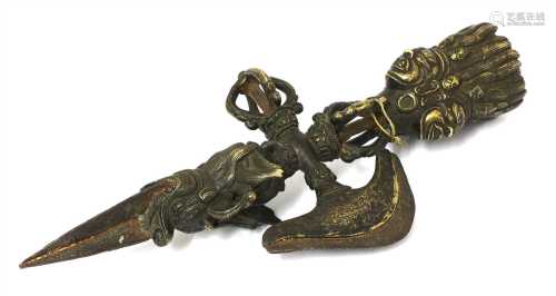 A Tibetan bronze Buddhist phurba,