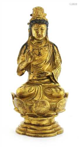 A Chinese gilt bronze Guanyin,