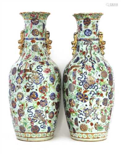 A pair of Canton famille rose vases,