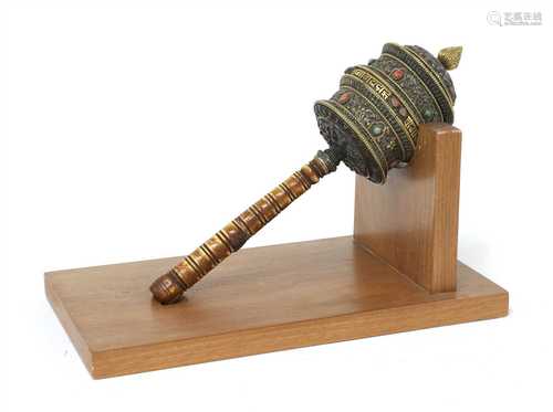 A Tibetan bronze prayer wheel,