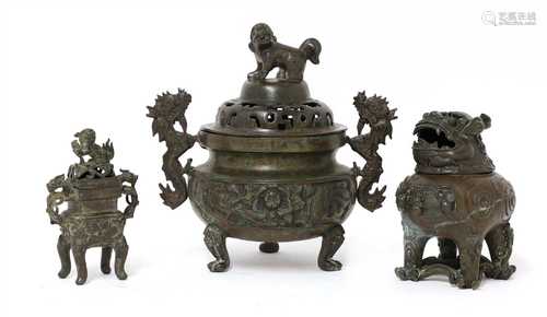 Three Chinese bronze incense burners,