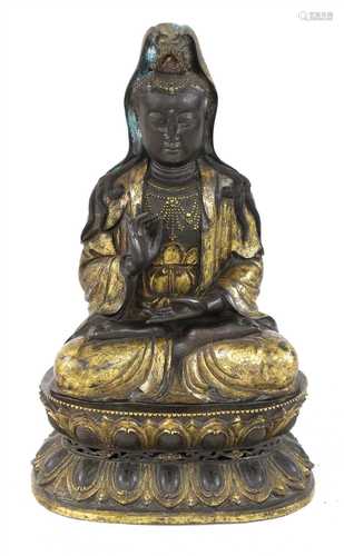 A Chinese bronze Guanyin,