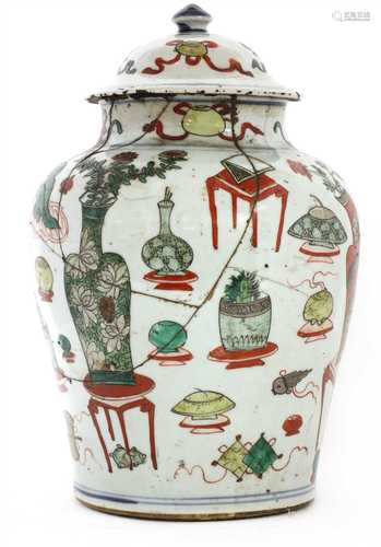 A Chinese famille verte jar and cover,