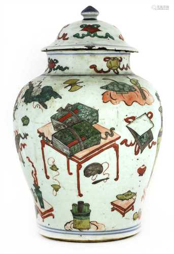 A Chinese famille verte jar and cover,