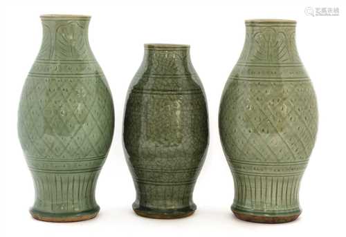 Three Chinese celadon vases,