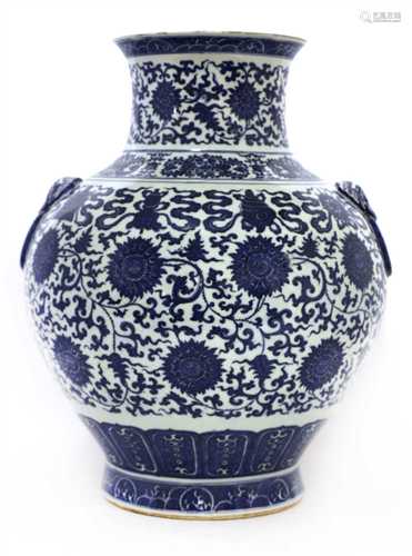 A large Chinese blue and white vase,