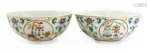 A pair of Chinese famille rose bowls,