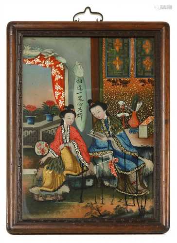 A pair of Chinese reverse glass paintings,