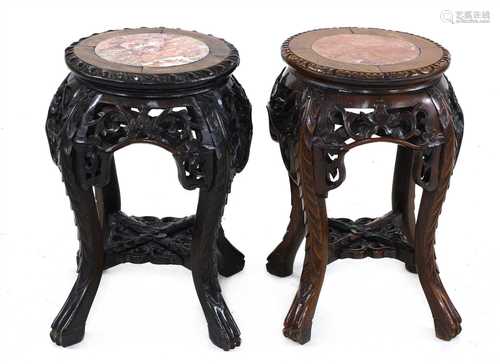 Two Chinese hardwood jardinière stands,