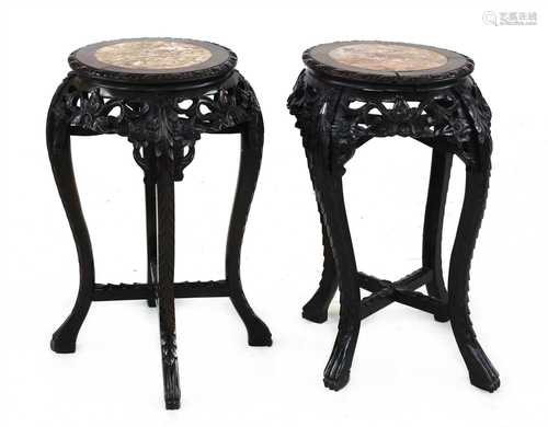 A pair of Chinese hardwood jardinière stands,