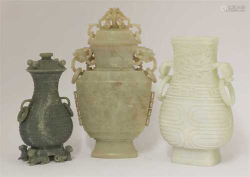 A collection of three Chinese jade vases,