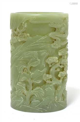 A Chinese jade brush pot,