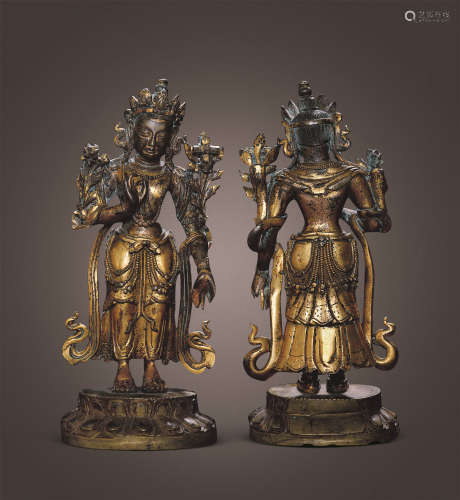 十五-十六世纪 铜鎏金站立菩萨