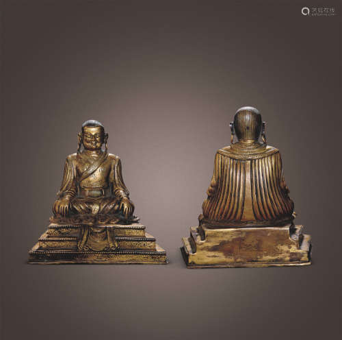 十七-十八世纪 铜鎏金上师佛