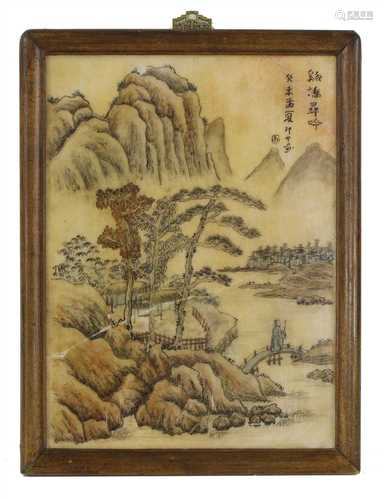 A Chinese marble hanging panel,