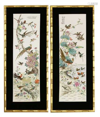 A pair of Chinese famille rose porcelain panels,