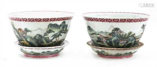 A pair of Chinese famille rose jardinières and stands,