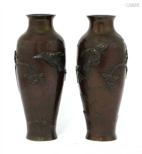 A pair of Japanese bronze vases,